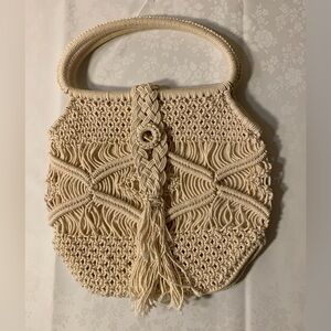 EUC Purse: Boho Macrame, Fringe, Single-Button Closure
